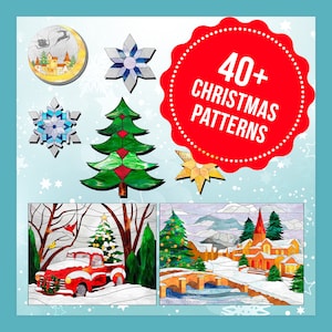 Christmas Stained Glass Pattern Set, Christmas Ornaments Patterns, Christmas Stain Glass Mega Bundle