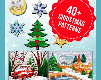 Christmas Stained Glass Pattern Set, Christmas Ornaments Patterns, Christmas Stain Glass Mega Bundle