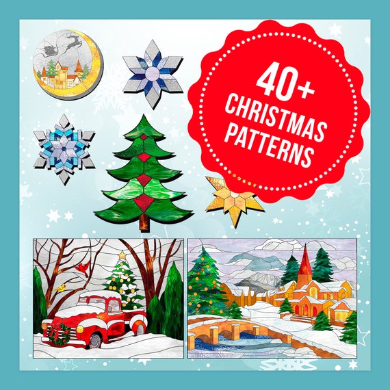 Christmas Stained Glass Pattern Set, Christmas Ornaments Patterns, Christmas Stain Glass Mega Bundle