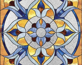 PDF con motivo geometrico e astratto in vetro colorato, pannello per finestra in vetro colorato/modello sospeso