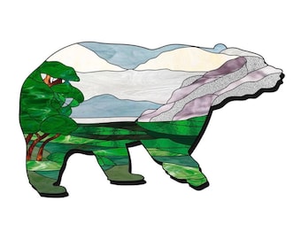 Bear stained glass pattern, Stain glass animal pattern to download PDF, Stain glass bear suncatcher pattern