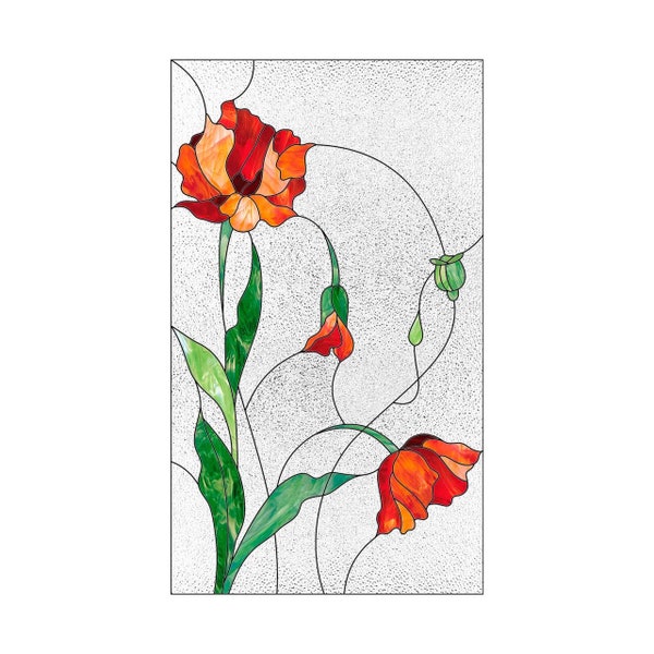 POPPIES PDF pattern, Stained glass pattern flowers, Flowers stained glass windows