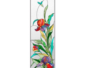 Irises Stained Glass Pattern PDF, Stain Glass Flower Pattern to download, Stained Glass Floral Window Panel Pattern