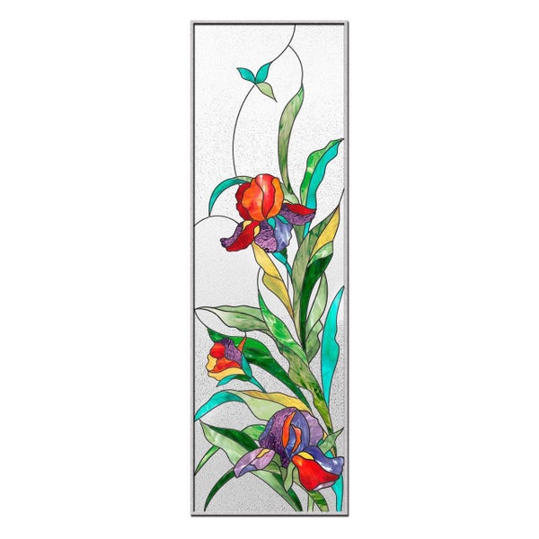 Irises Stained Glass Pattern PDF, Stain Glass Flower Pattern to download, Stained Glass Floral Window Panel Pattern