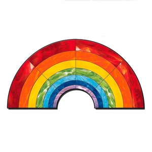 Regenboog-glas-in-loodpatroon om PDF te downloaden, Kleurrijk glas-in-lood regenboog suncatcher-patroon