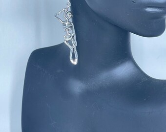Silver Skeleton Earrings - Womens Jewelry - Halloween Jewelry - Statement Piece