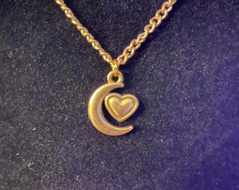 Pretty Crescent Moon Necklace with Heart in Center - Minimalist pieces