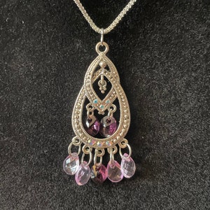 Silver Teardrop Necklace with Dangling Swarovski jewels