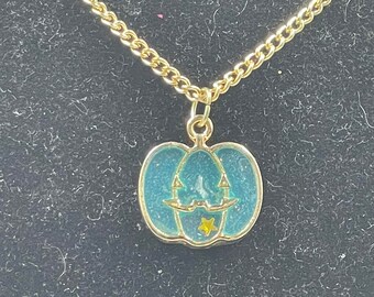 Green Pumpkin Spooky Halloween Necklace - Charm Necklace - Accessories