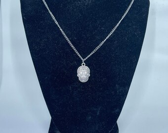 Spooky Silver Skull Halloween Necklace - Charm Necklace - Accessories
