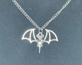 Spooky Silver Bat Halloween Necklace - Charm Necklace - Accessories