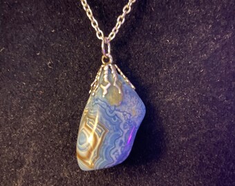 Beautiful Blue Stone with a Silver Chain - Stone Necklaces - Accessories