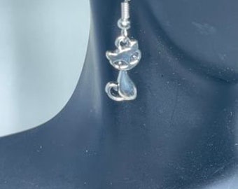Silver Cat Halloween Earrings - Womens Jewelry - Halloween Jewelry
