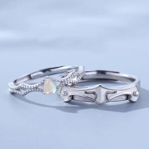 Knight & Princess Couple Rings • Sterling Silver Ring • Adjustable Moonstone Ring • Matching Promise Ring • Engagement Rings