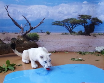 White lioness Made to Order OOAK 1:12 realistic dollhouse miniature handmade Hassle-free shipping to the USA with zero extra fees