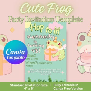 Cute Frog Birthday Invite | Cottagecore Birthday Invitation | Canva Editable Template | Frog Birthday Invitation  | Fully Customizable