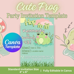 Cute Frog Birthday Invite | Cottagecore Birthday Invitation | Canva Editable Template | Frog Birthday Invitation  | Fully Customizable