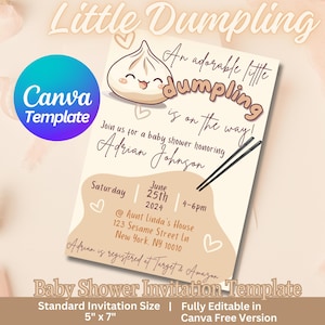 Uitnodiging babyshower knoedel | Kleine uitnodiging voor het douchen met knoedels | Bewerkbare canvassjabloon | Volledig aanpasbaar