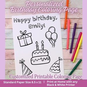 Personalized Happy Birthday Coloring Page | Personalized Birthday Sheet Print at Home | Print At Home Custom Coloring Sheet Birthday
