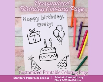 Personalized Happy Birthday Coloring Page | Personalized Birthday Sheet Print at Home | Print At Home Custom Coloring Sheet Birthday