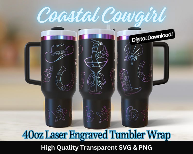 Coastal Cowgirl 40 Oz Tumbler Laser SVG PNG 40oz Full Wrap Seamless ...