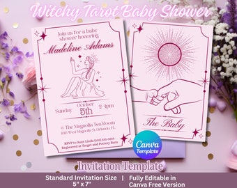 Witchy Baby Shower Invite | Tarot Mystical Shower Digital Invitation | Canva Editable Template | Customizable