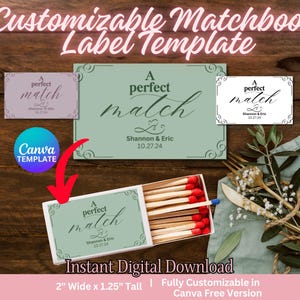 Perfect Match Label Download | Fully Customizable Wedding Matchbook Favor Labels | Canva Editable Template
