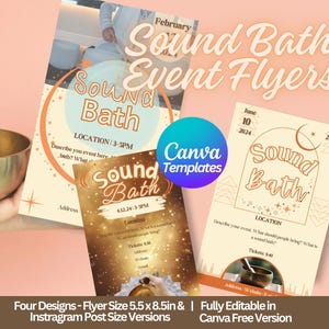 Sound Bath Event Flyers Neutral Colors Beige Cream | Canva Templates | 4 styles for Sound Bath events | Sound Healer Social Media