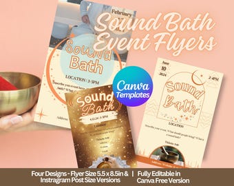 Sound Bath Event Flyers Neutral Colors Beige Cream | Canva Templates | 4 styles for Sound Bath events | Sound Healer Social Media