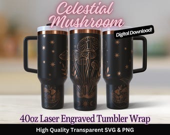 Witchy Celestial Mushroom 40 oz Tumbler Laser SVG PNG 40oz Full Wrap Nahtloses Design | Mushroom Vibes Laser Cut Datei | Kommerzielle Nutzung