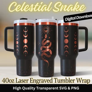 Celestial Snake 40 oz Tumbler Laser SVG PNG Full Wrap Seamless Ano da Cobra Tumbler Wrap SVG | Arquivo Boho Witchy Snake Laser Cut