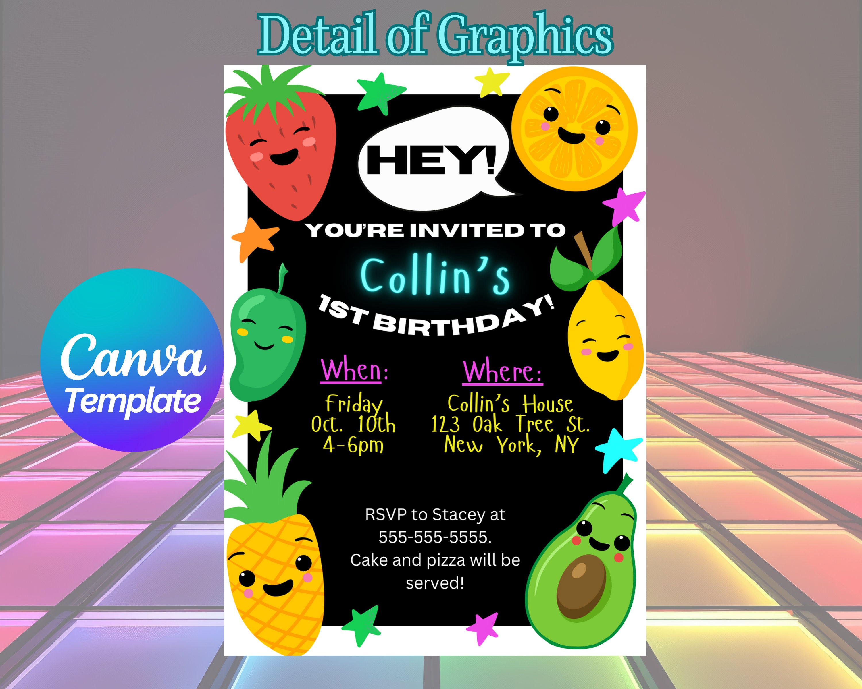Dancing Fruit Birthday Invitation Hi Bear Birthday Invitation Bear