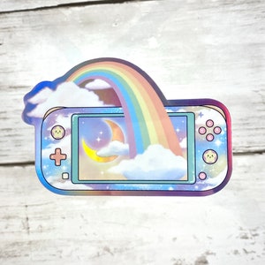 Rainbow Switch Holographic Sticker for gamer girl, kawaii stickers for her, nerdy girl stickers