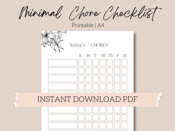 Minimalist Chore Chart Printable Checklist PDF - Etsy