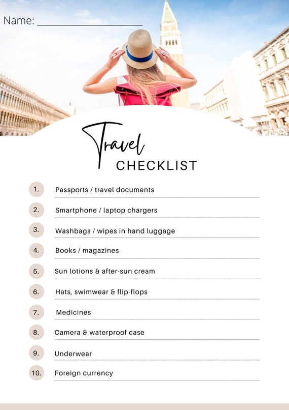 Travel Checklist Digital Download Instant Printable Etsy