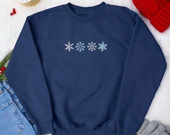 Sweatshirt épais unisexe à col rond, flocons de neige, sweat-shirt de vacances, sweat-shirt d'hiver, cadeau de vacances mignon