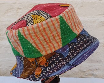 Omkeerbare vintage Kantha quilt emmer hoed