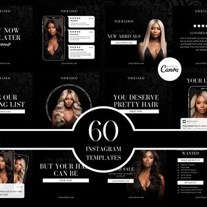 Instagram Template Bundle für Beauty und Haar Marken Social Media Templates Instagram Canva Templates Black Luxury Instagram Templates Canva