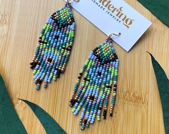 Kralen Oorbellen, Handgeweven Zaad Kraal Oorbellen, Boho Kralen Oorbellen, Patroon Oorbellen, Art Deco Oorbellen, Heksen Oorbellen