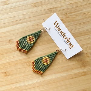 Floral Fall Beaded Dangle Earrings, Fall Floral Jewelry, Boho Floral Earrings, Natural Beaded Earrings