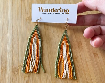 Fall Dangle Earrings, Handmade Beaded Earrings, Boho Beaded Fall Earrings, Autumn Jewelry, Boho Fall Jewelry