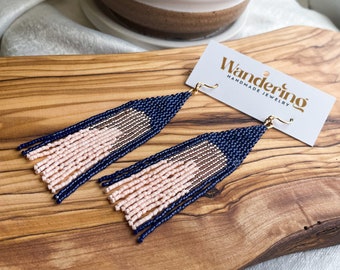 Minimalist Beaded Color Block Earrings, Natural Boho Earrings, Glass Beaded Earrings, Dangle Earrings