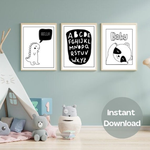Minimalist Nursery Art Decor Set of 3 Prints Nursery Wall Etsy