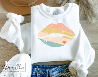 Kiss Lips Haute Couture Design Urban Chic Design Sweatshirt Love Tee Heart Pullover Gift for Her Paris Hilton Kiss Lips Sweatshirt Design