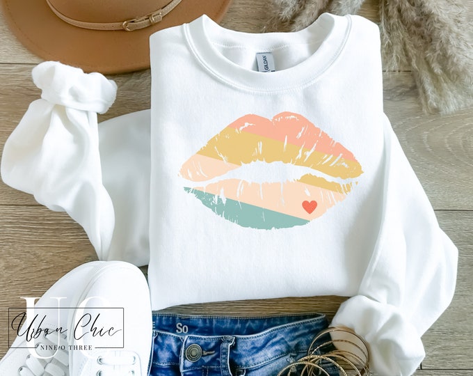 Kiss Lips Haute Couture Design Urban Chic Design Sweatshirt Love Tee Heart Pullover Gift for Her Paris Hilton Kiss Lips Sweatshirt Design