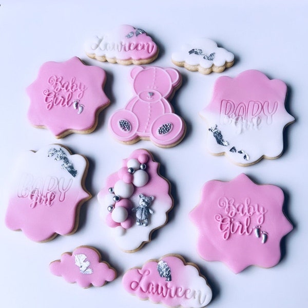 First baby girl birthday cookies Geburtstag Kekse Gift Teddy bear Cookie Candy bar Baby shower