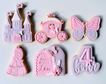 Biscuits d'anniversaire papillon, carrosse du château de princesse, cadeau Geburtstag Kekse, barre chocolatée, biscuits de fête