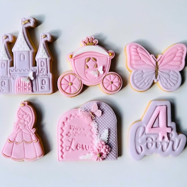 Princess Castle Carriage Butterfly birthday cookies Geburtstag Kekse Gift Candy bar Party Biscuits