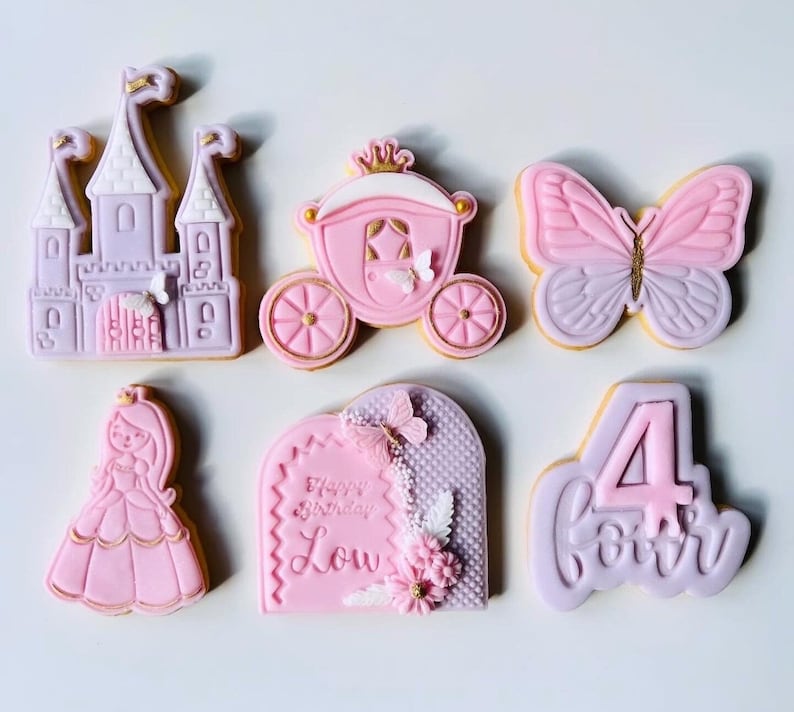 Princess Castle Carriage Butterfly Birthday Cookies Geburtstag Kekse Gift Candy Bar Party Biscuits Bild 1