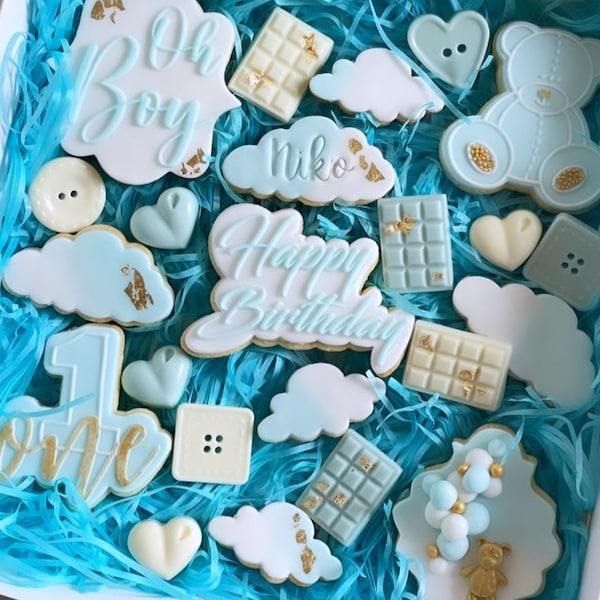 First baby boy birthday cookies Geburtstag Kekse Gift Teddy bear Cookie Candy bar Baby shower